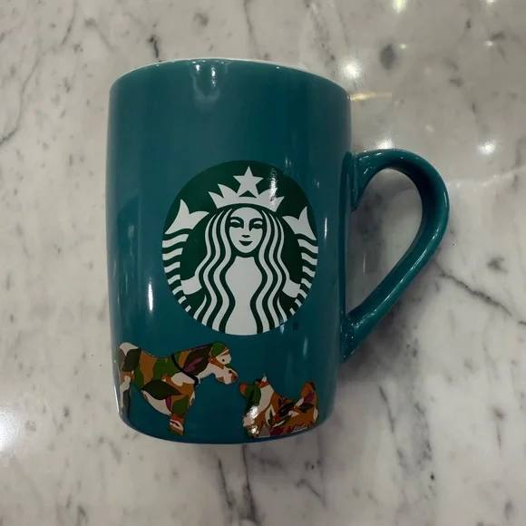 2020 Starbucks Coffee Tea Cup Mug Teal Camo Dogs Collectible Ceramic 10oz EUC - Picture 5 of 5